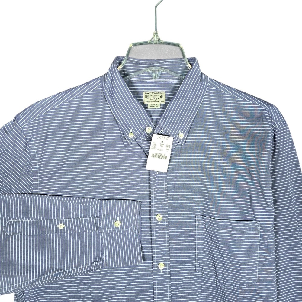 J Crew Oxford Shirt Men's Large Blue Horizontal Striped Button Down Woven Tailor - Picture 1 of 8